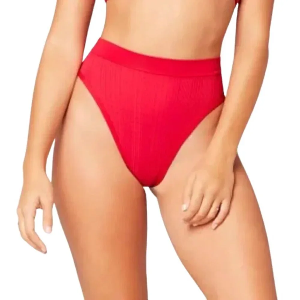 NWT l*space Frenchi Ribbed High Waisted Bikini Bottom in Lipstick Red Sz. XL